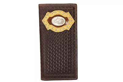 Western Bifold Wallet Coffee Checbook Genuine Leather Silver Horse Wallet • $35.99