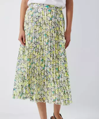 John Lewis Midi Skirt Size 16 Yellow Floral Pleated Chiffon Polyester BNWT RP£45 • $47.77