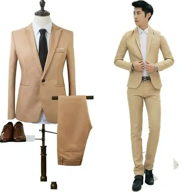 $102.15 • Buy Korean Mens Casual Wedding Business Coat&pants Suits Formal Lapel Slim Fit Size 