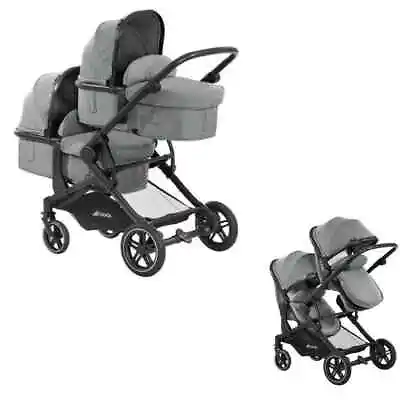 NEW Hauck Atlantic Twin Double Buggy Pushchair Pram Grey Set From Birth To 3Yrs • £418.99