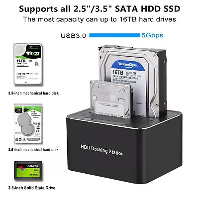 £38.39 • Buy USB 3.0 To Dual SATA Hard Drive Dock Station For 2.5/3.5 Inches HDD SSD Clone