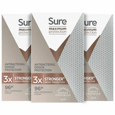 £25 • Buy Sure Women Maximum Protection Antibacterial Anti-Perspirant Cream, 3 Pack, 45ml