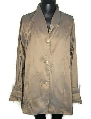 Maralyce Ferree Womens Iridescent Button Up Nylon Coat Bronze Lagenlook Medium • $31.35