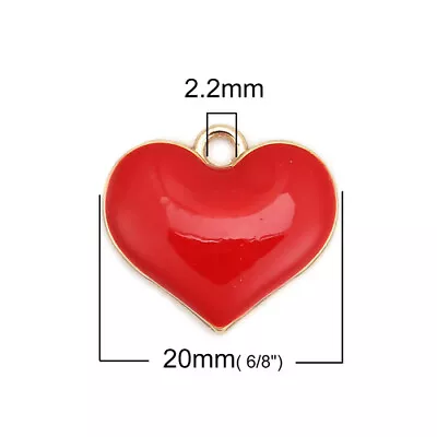 10 GOLD PLATED RED ENAMEL LOVE HEART CHARMS/PENDANTS~20mm Valentine Crafts () • £3.90