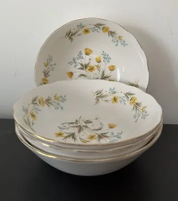 Vintage Colclough Bowls Fruit Dessert Angela Pattern Yellow Blue Flowers Set X4 • £15