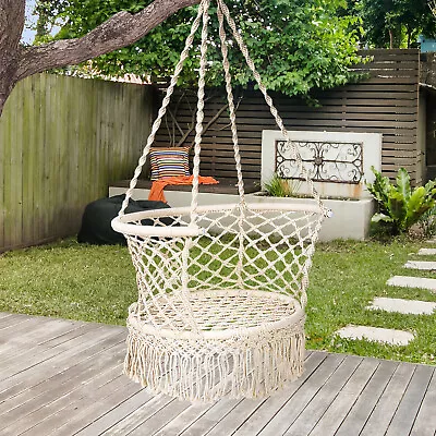 £36.99 • Buy Hammock Macrame Swing Chair  Hanging Cotton Rope Seat With Tassels 160kg