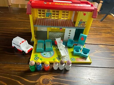 Vintage Fisher Price Play Family Little People Children's Hospital W/ Ambulance • $89.99