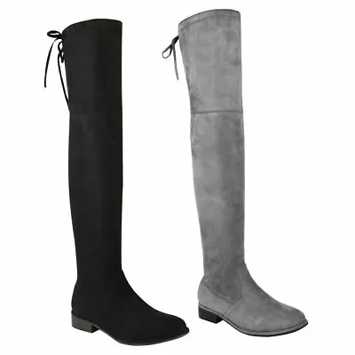 £19.19 • Buy Womens Ladies Low Flat Heel Over The Knee Thigh High Stretch Riding Boots Size