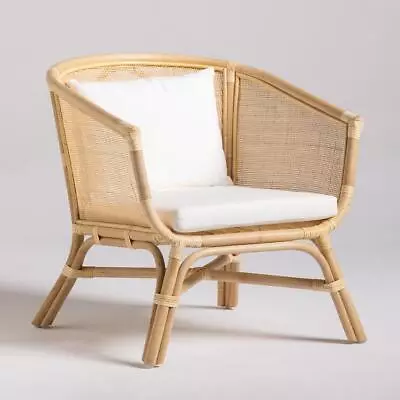 Shore Armchair White Upholstered Cushioned Seat Cane Wicker Rattan Tub Frame • £199