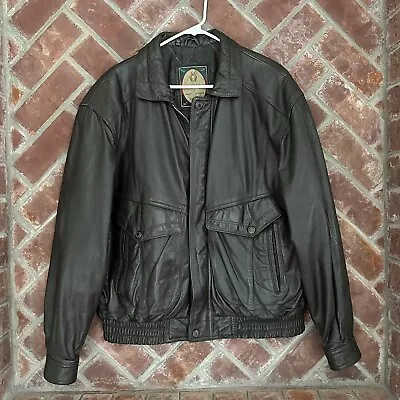 Members Only Leather Bomber Jacket Mens Size Large Brown Vintage Coat Full Zip • $55.99