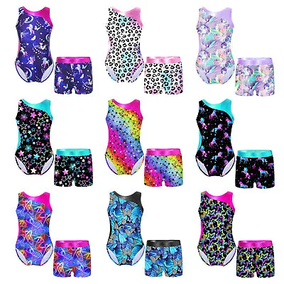 Girls Gymnastics Leotards Dance Outfits With Shorts Set Ballet Tank Unitards • £10.82