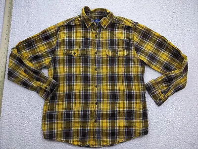 George Men Size L 40 42 Brown Yellow Button Flannel Shirt Tartan Plaid • $8.94