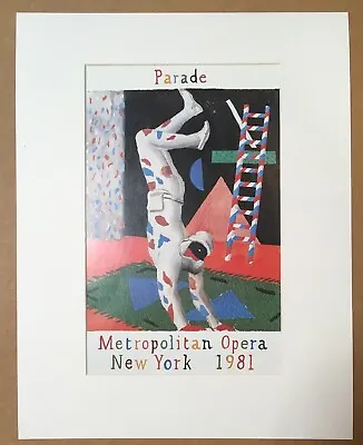 Vintage 1987 David Hockney Art Print In 14x18 Mat:  Parade Metropolitan Opera  • $19.95