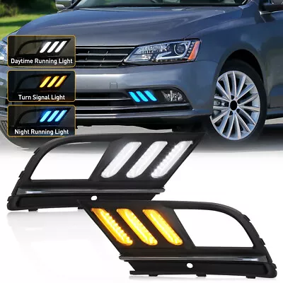 For VW Jetta Mk7 2015-2018 LED DRL Daytime Running Light Fog Lamp W/ Turn Signal • $98.34