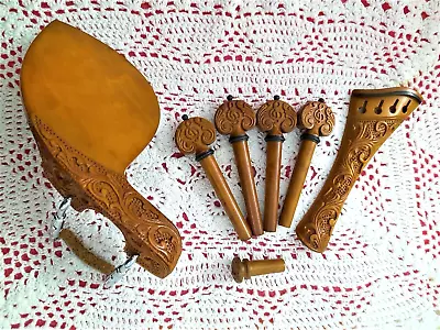 New Carved Violin Parts -Tailpiece/Pegs/Chinrest In Boxwood- 4/4 Size • $60