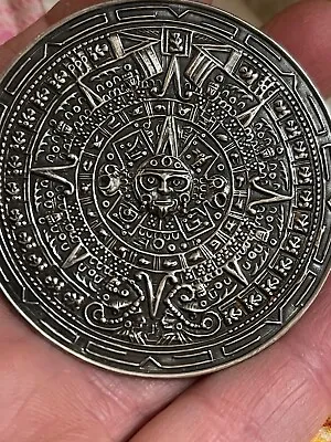 Vintage Large Sterling Silver Mexico Aztec Mayan Sun Calendar Brooch Pin 2 1/4  • $59