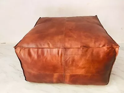 Pouf Genuine Vintage Square Leather Moroccan Ottoman Footstool Handmade Pouffe • $133