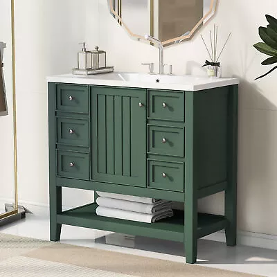 36  Bathroom Vanity W/Ceramic SinkFreestanding Vanity Cabinet 3 Drawers Shelf • $258