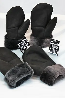 2 COLORS 100% REAL SHEEPSKIN SHEARLING LEATHER MITTENS UNISEX Fur Winter S-2XL • $23.89