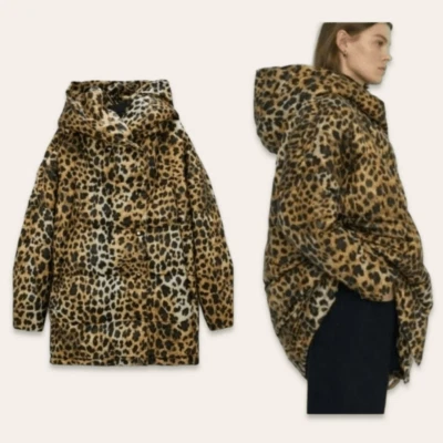 $99 • Buy NEW Zara Water Repellant Cheetah Leopard Print Puffer Hooded Coat Size Small