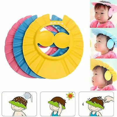 Toddler Baby Adjustable Bath Hat Anti-Shampoo Visor Shower Wash Hair Shield Cap • £3.99