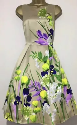 Gorgeous Coast Multi Floral Fit & Flare Occasion Dress Size 14 • £65