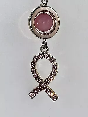 Silver Tone Cable Style Necklace With A Pink Bead And Crystal Pendant (NA47) • $12