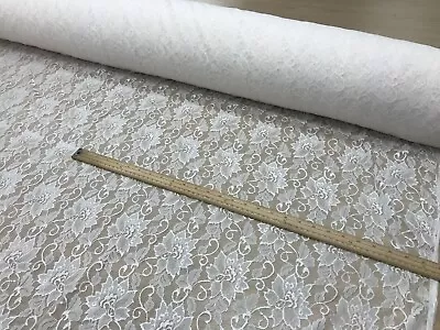 Cream Lace Material Stretch Evening Wear Fabric 150cms Wide Clothing Lingerie  • £3