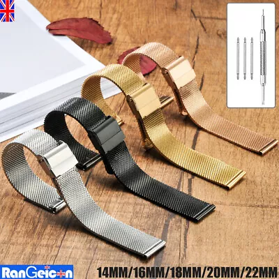 US 14mm-22mm Mesh Watch Band Stainless Steel Buckle Clasp Watch Strap Replace • $9.68