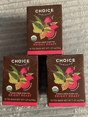 $11.75 • Buy Choice Organics Bright Roast Bloom & Brew Puerh 16 Tea Bags 3 Boxes EXP 8/25