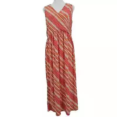 J. Jill Woman Size M Multi Color Knit Sleeveless Faux Wrap Maxi Dress Wtrmelonbt • $25