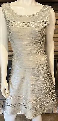 Herve Leger Silver Combo Metallic Dominica Cutout Bandage Dress Size M NWT $1690 • $360