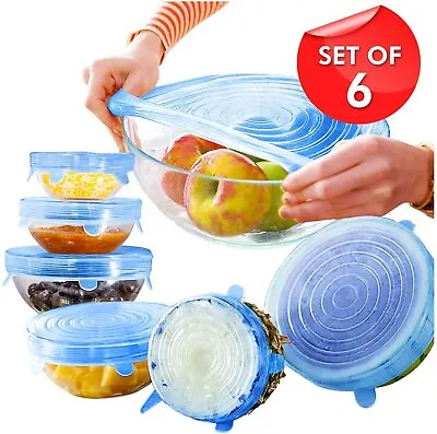 $5.99 • Buy 6Pcs Stretch Silicone Lids Bowl Reusable Kitchen Food Storage Wrap Sealing Cover