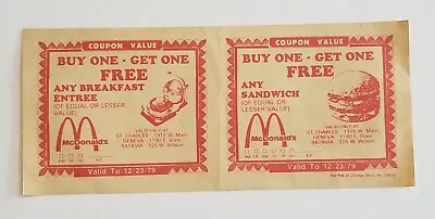 1979 McDonald's Buy One Get One Free Two Attached Coupons • $19.95
