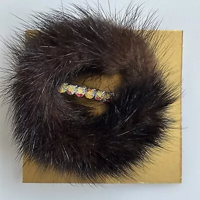 Vintage Aurora Borealis Crystal & Mink Fur Brooch Pin Boxed • £8