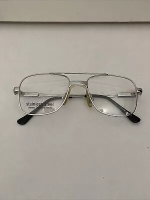 Vtg Stainless Steel SST-1 Double Bridge Silver Aviator Eyeglass Frames 48-20-130 • $30