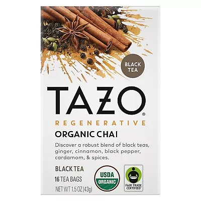 TAZO Tea Bags Black Tea Regenerative Organic Chai Tea 16 Count • £8.44