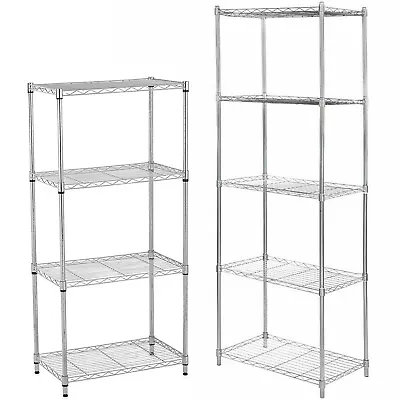 4/5 Tier Silver Metal Storage Rack Shelving Wire Shelf Kitchen Office Unit Stand • £34.95