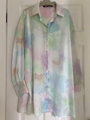 Zara White Pastel Abstract Oversized Shirt Blouse Top Size Small 8 10 Excon • £3.99