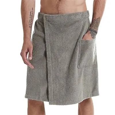 Men Soft Bathrobes Shower Wrap Sauna Beach Towel Wearable Bath Towel With Pocket • $25.31