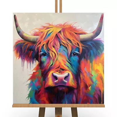 Highland Cow Bright Colourful Canvas Print Picture Modern Scottish Wall Art Gift • £11.99