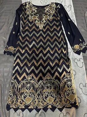 Pakistani Kameez And Trouser Suit Blue And Gold Size Small • £15