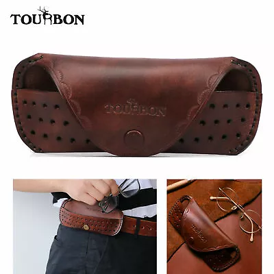 TOURBON Vintage Leather Glasses Case Protective Storage Pouch Holder For Belt UK • £22