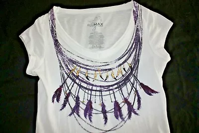 NWT MILEY CYRUS VINTAGE FEATHER NECKLACE Junior's Tee Shirt/Top Size S • $10