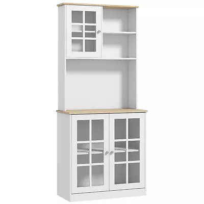 HOMCOM 72  Modern Kitchen Solid Storage Sideboard Cabinet W/Glass Door– White • £94.99