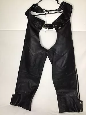 Harley Davidson Black Leather Chap Motorcycle Riding Gear Adjustable Waist Sz Sm • $19.99