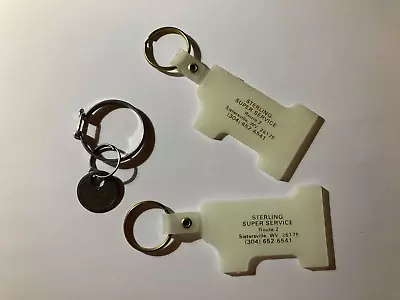 3 Vintage Sistersville WV Key Fobs 2 Sterling Super Service + Lapp Motors Ring • $15.99