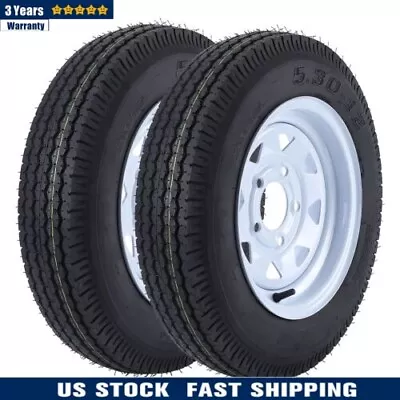 2PCS 5.30-12 5.30x12 Trailer Tires And Rims 530-12 LRC 5 Lug White Spoke Wheel • $121.99