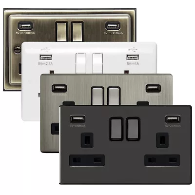 Double Wall Plug Socket 2 Gang 13A With 2 USB Ports Screwless Slim Flat Plate  • £66.99