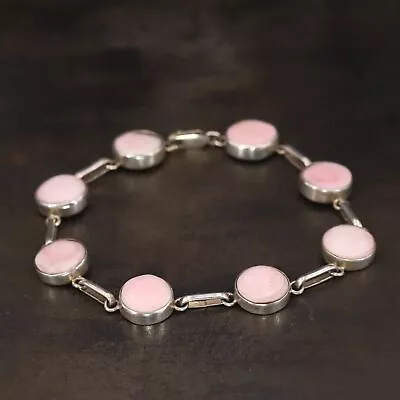 VTG Sterling Silver - SOUTHWESTERN Pink Shell Link Chain 8  Bracelet - 19g • $17.50